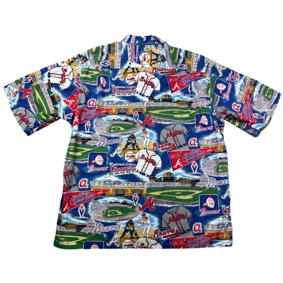 Reyn Spooner Vintage Hawaiian Atlanta Braves MLB Baseball Button Up Shirt Large - Picture 6 of 8